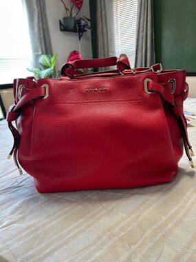 Michael Kors Red Pebbled Leather Tote with Gold Hardware